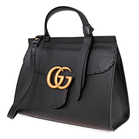 gucci 523599101010|Black Leather GG Marmont Small Top Handle Bag .